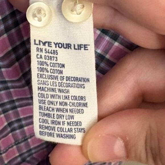 American Eagle Favorite Shirt Button Up Long Sleeve Slim Fit Plaid Pink Size 2 - Picture 4 of 5